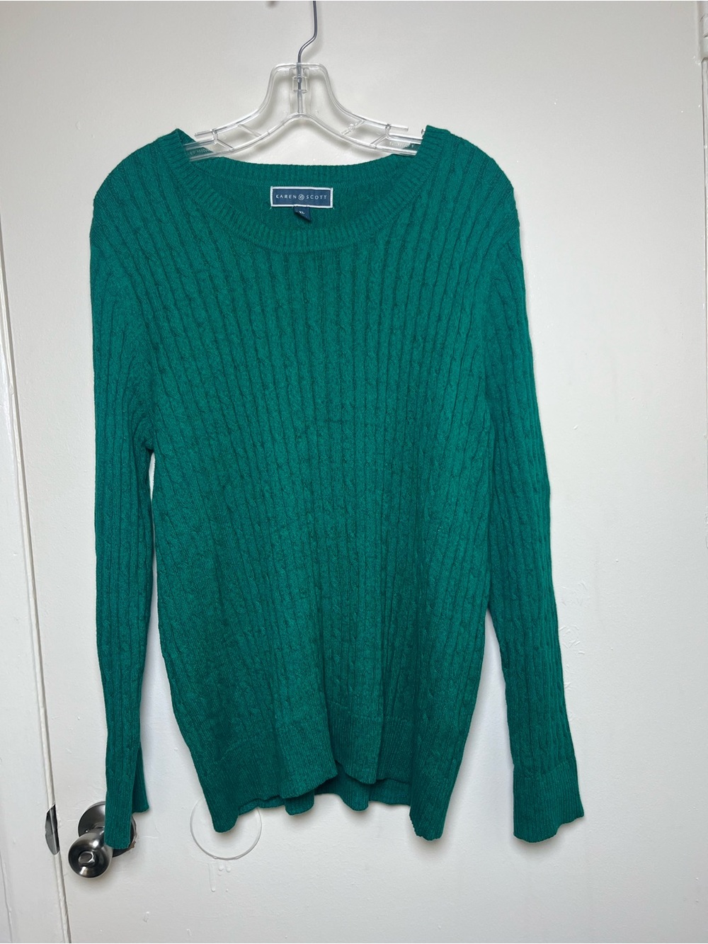 Women's Karen Scott Dark Green Cotton Ribbed Crewneck Sweater Size XL
